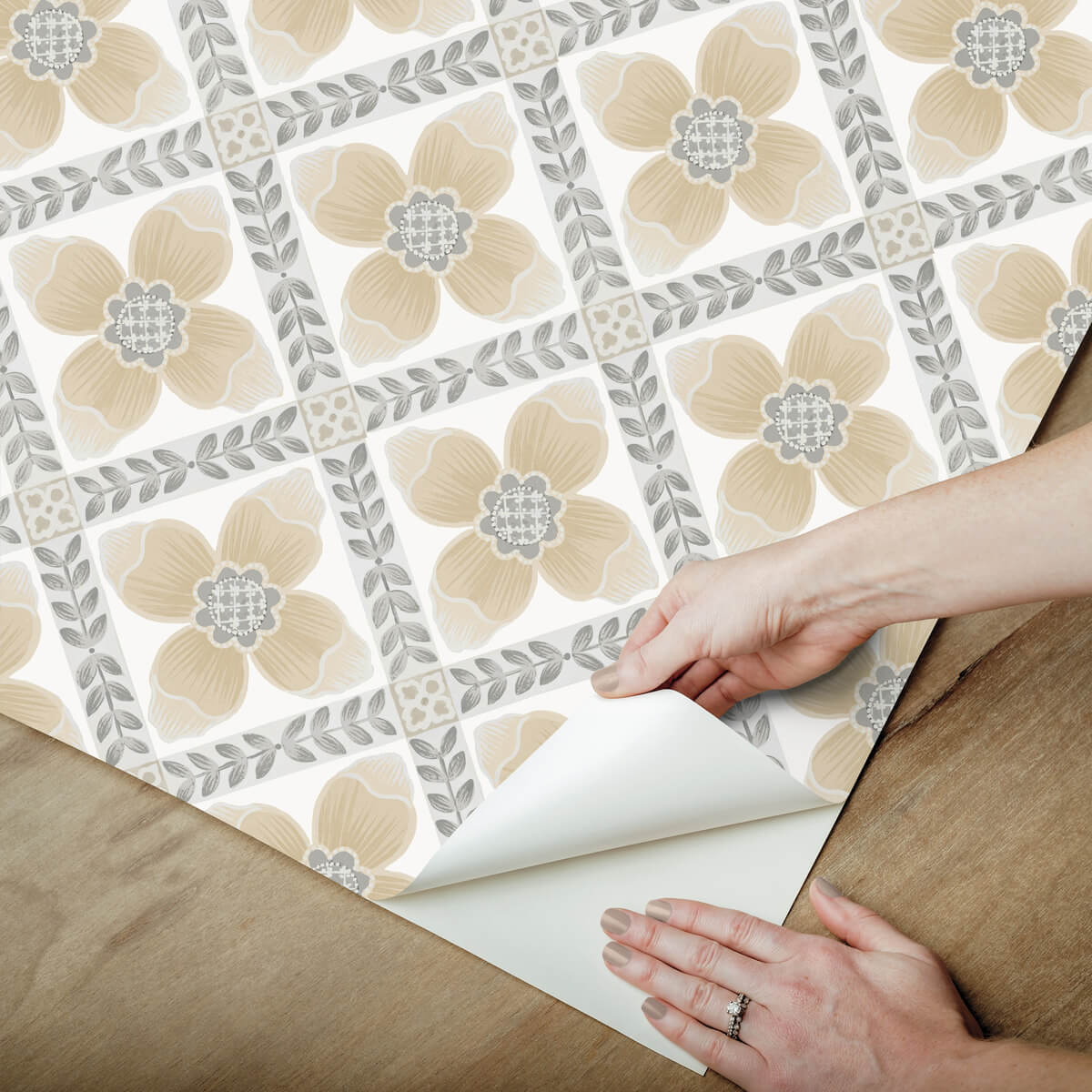 Mirth Studios Mimi Quilted Floral Peel & Stick Wallpaper Sample - Neutral