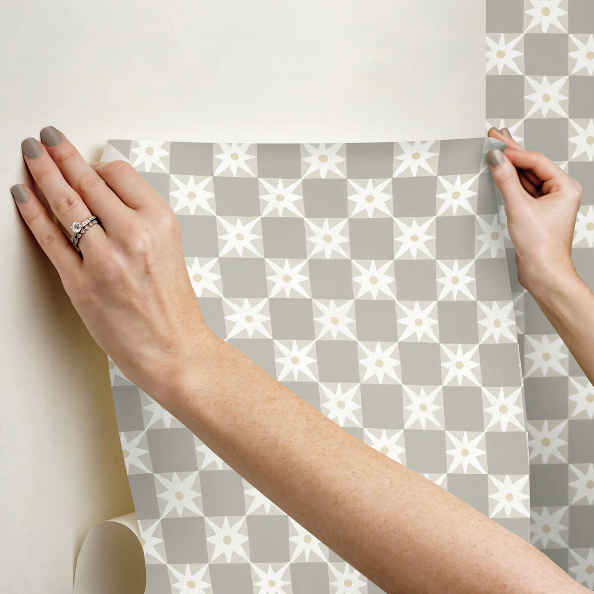 Mirth Studios Stardust Checkerboard Peel & Stick Wallpaper Sample - Warm Grey