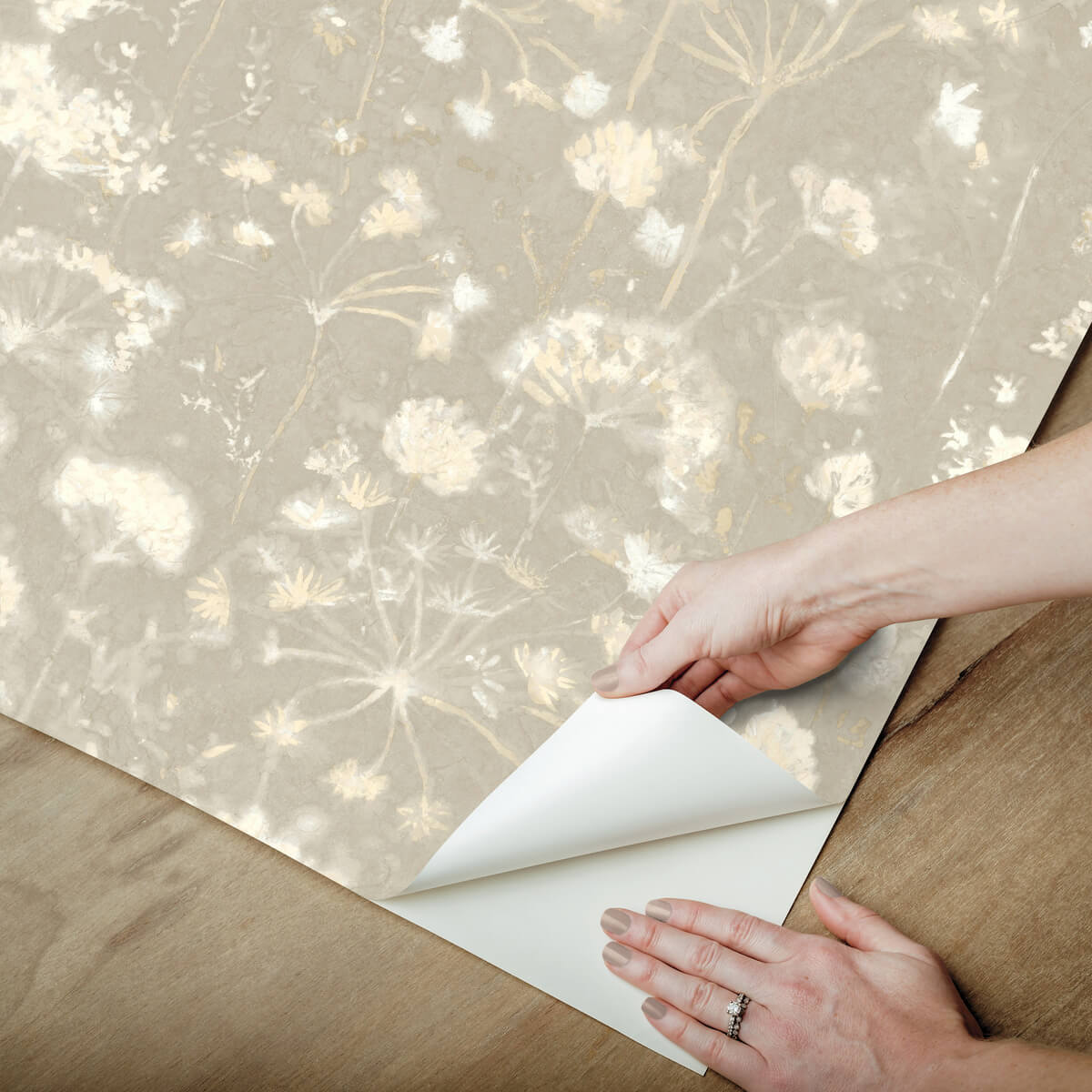 Simply Candice Botanical Fantasy Peel & Stick Wallpaper Sample - Soft Taupe