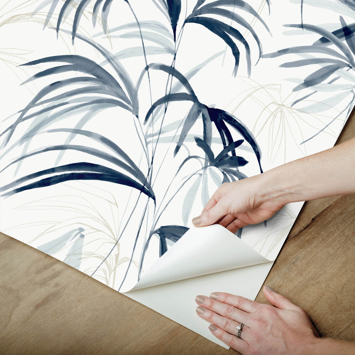 Simply Candice Inky Palms Peel & Stick Wallpaper Sample - Blue
