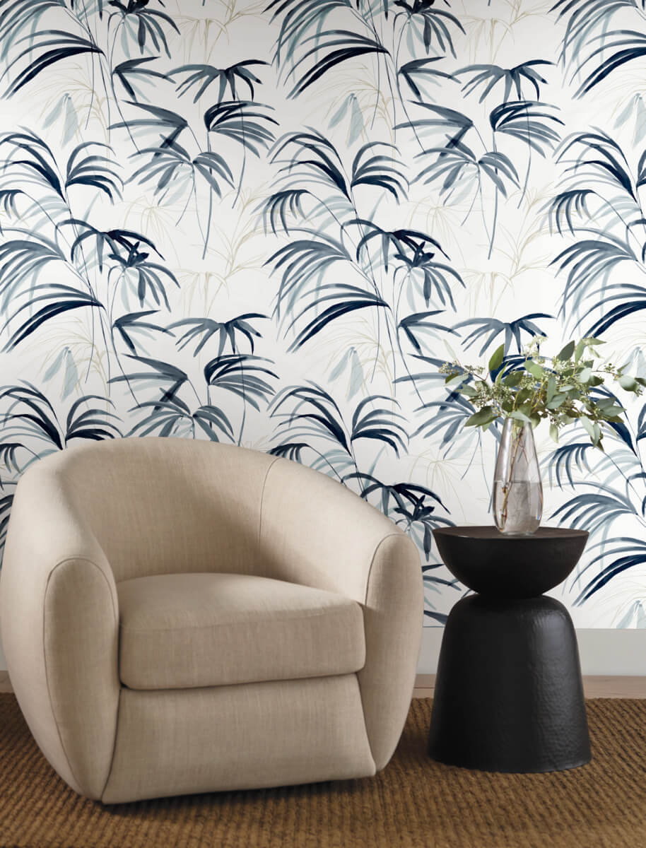 Simply Candice Inky Palms Peel & Stick Wallpaper Sample - Blue