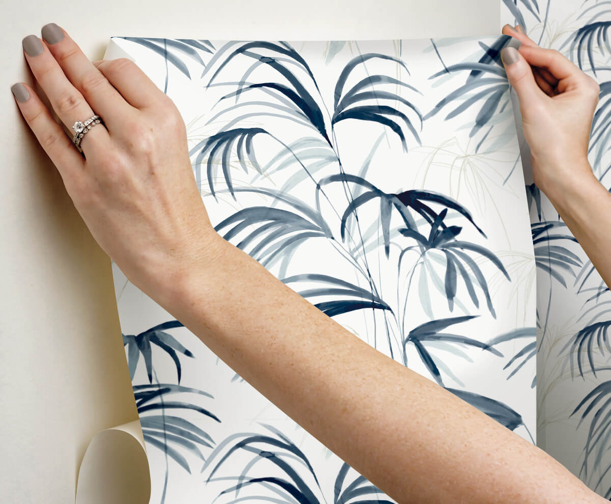 Simply Candice Inky Palms Peel & Stick Wallpaper Sample - Blue