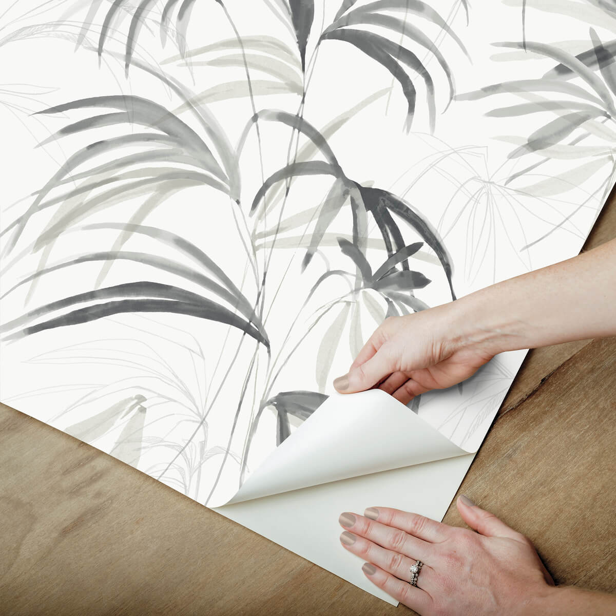 Simply Candice Inky Palms Peel & Stick Wallpaper Sample - Black