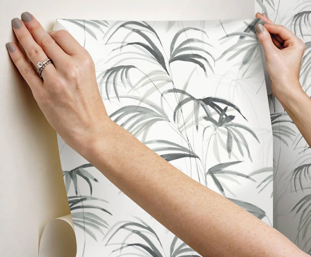 Simply Candice Inky Palms Peel & Stick Wallpaper Sample - Black