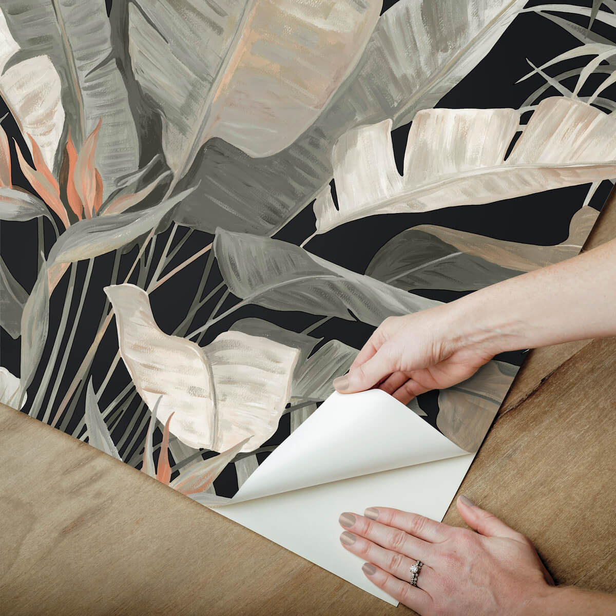 Simply Candice Tropical Cabana Peel & Stick Wallpaper Sample - Black
