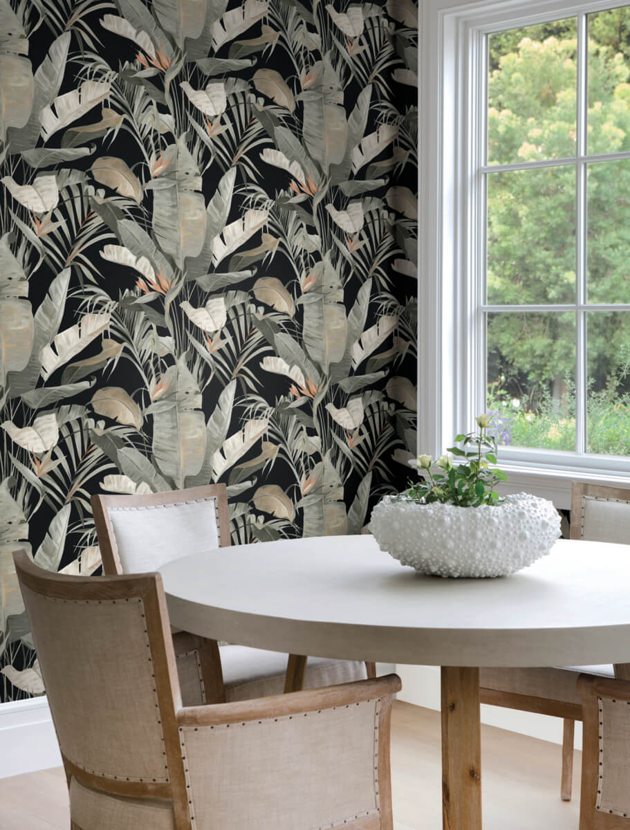Simply Candice Tropical Cabana Peel & Stick Wallpaper Sample - Black