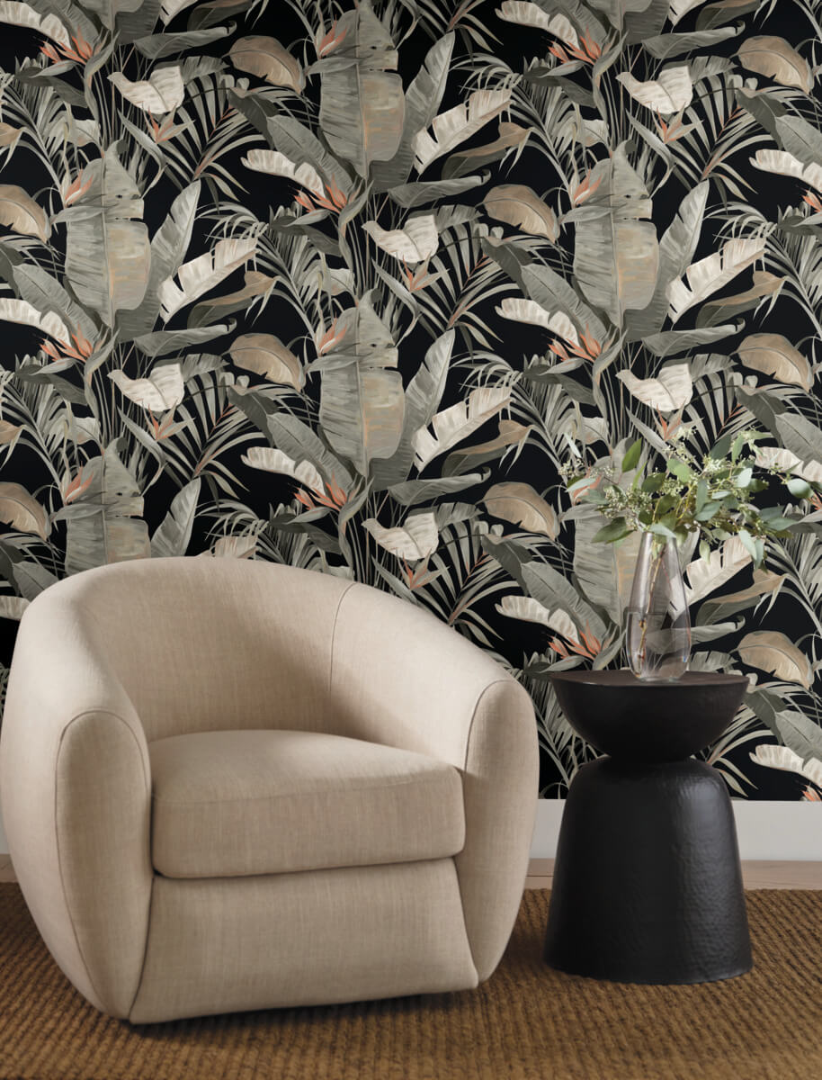Simply Candice Tropical Cabana Peel & Stick Wallpaper Sample - Black