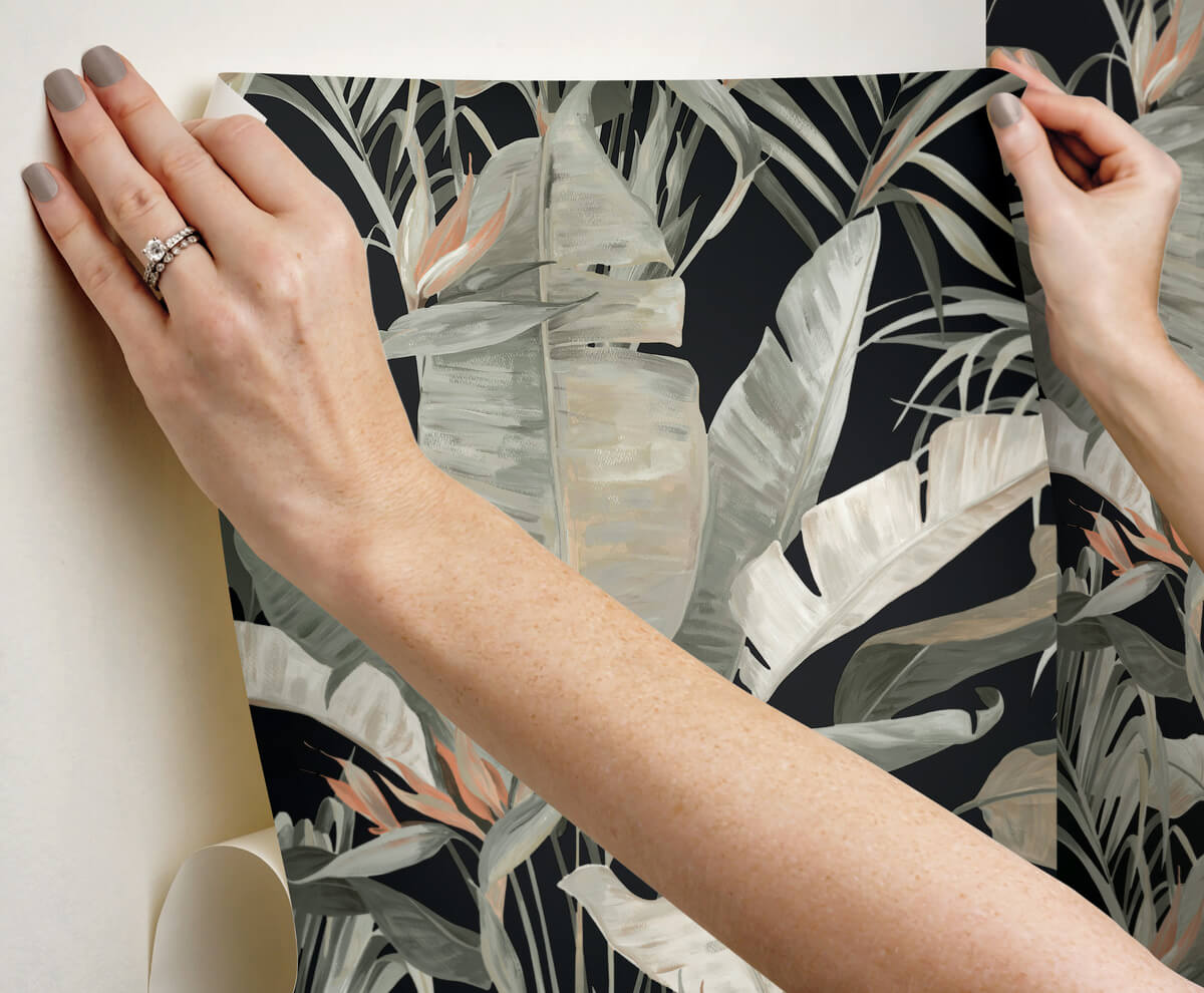 Simply Candice Tropical Cabana Peel & Stick Wallpaper Sample - Black