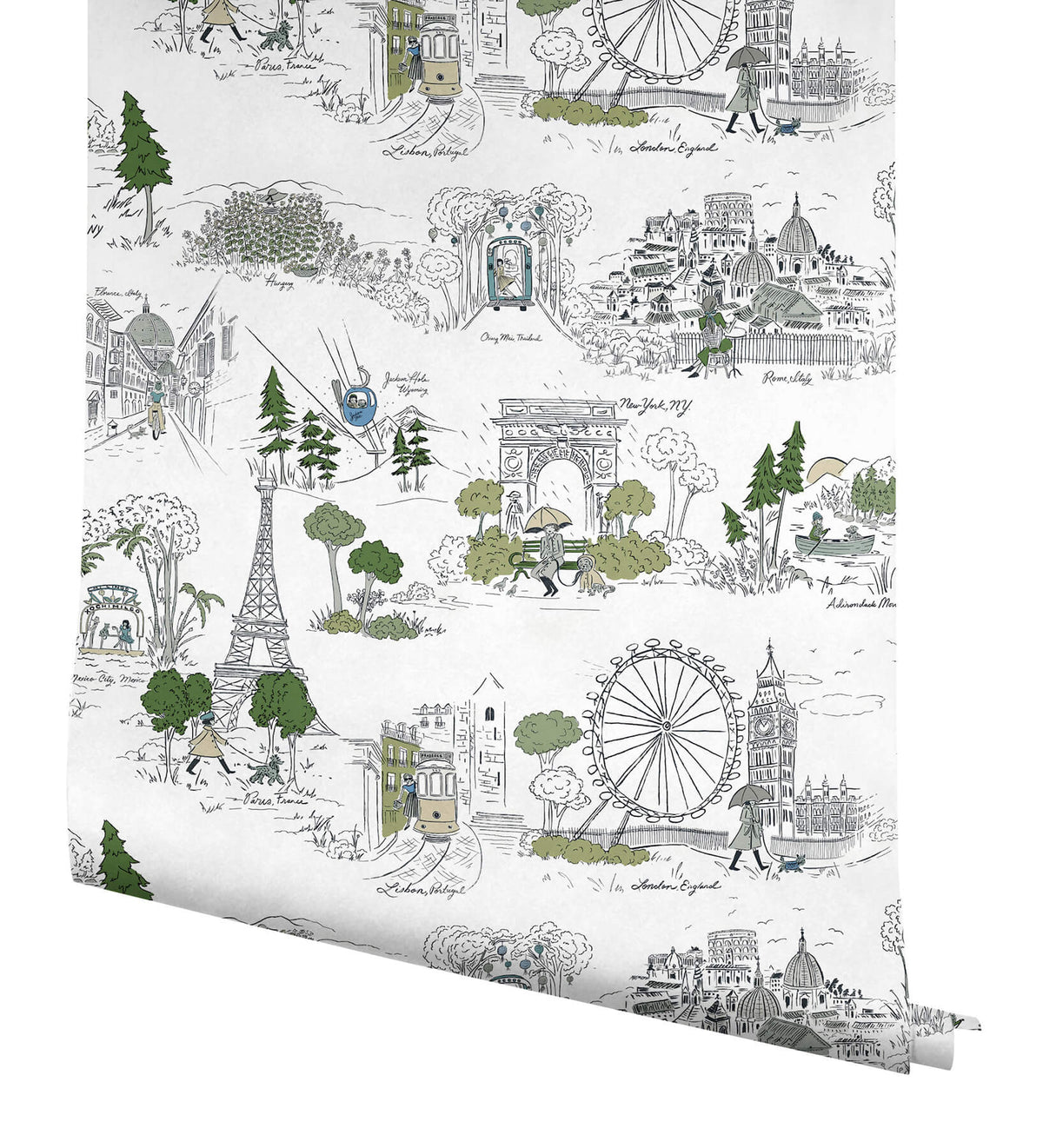 Rifle Paper Co. Travel Sketches Peel & Stick Wallpaper Sample - Blue Multi