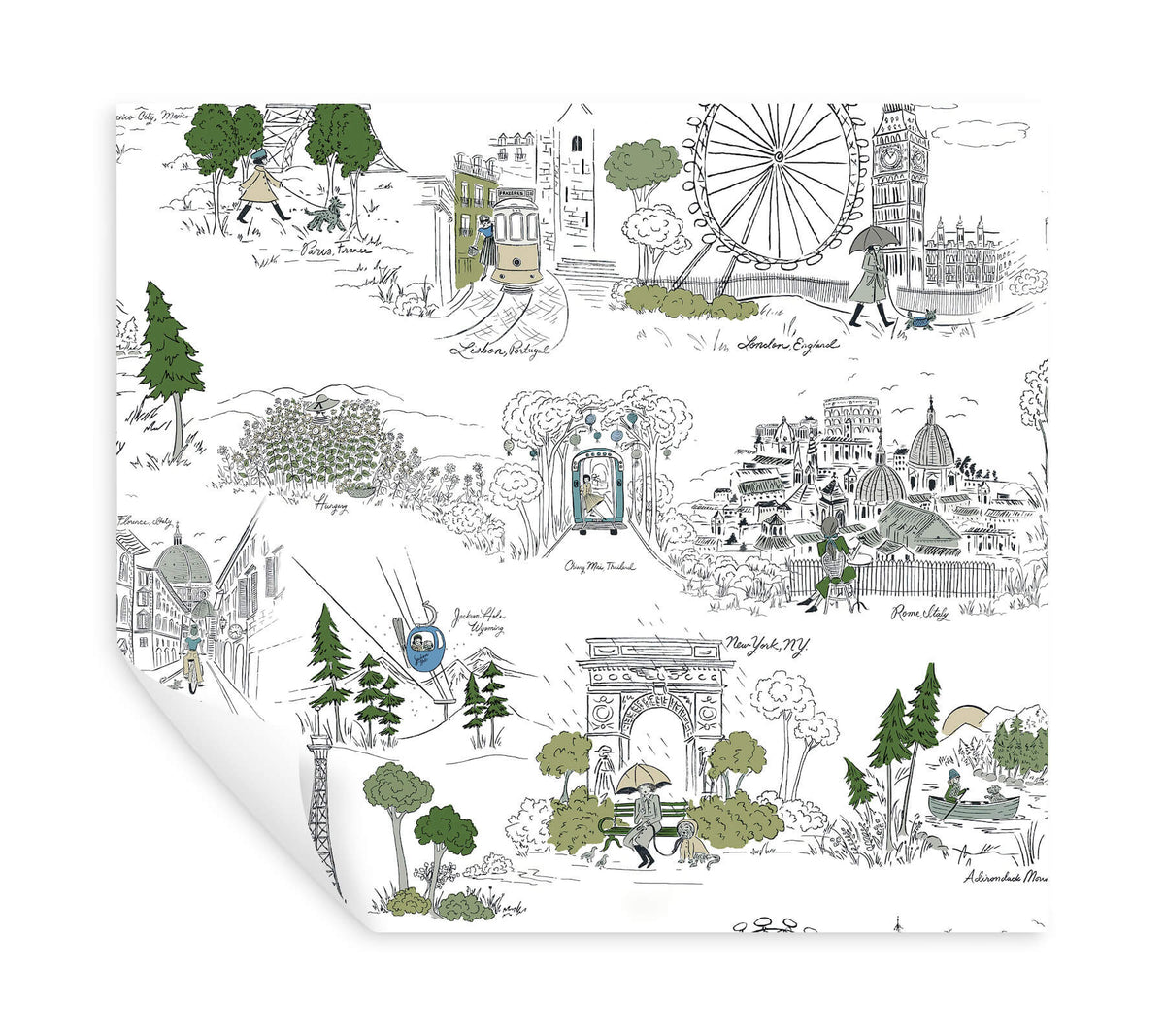 Rifle Paper Co. Travel Sketches Peel & Stick Wallpaper Sample - Blue Multi