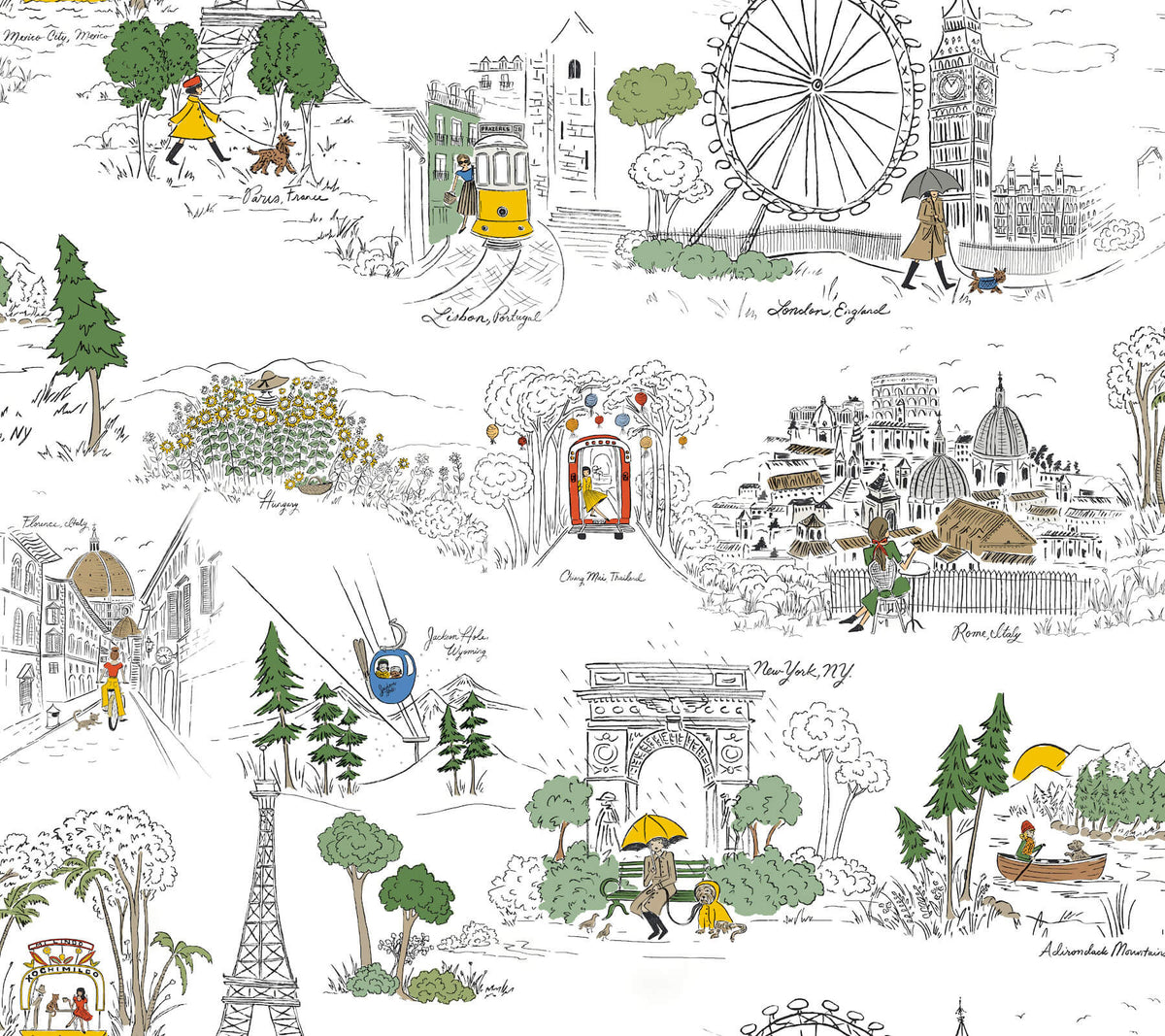 Rifle Paper Co. Travel Sketches Peel & Stick Wallpaper Sample - Yellow Multi