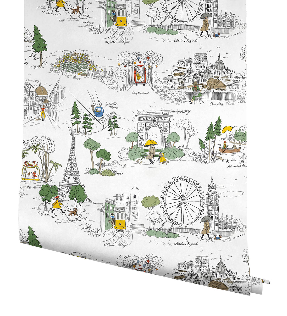 Rifle Paper Co. Travel Sketches Peel & Stick Wallpaper Sample - Yellow Multi