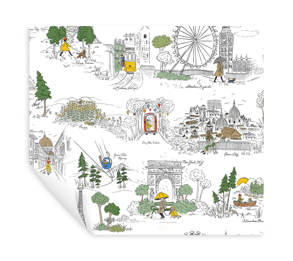 Rifle Paper Co. Travel Sketches Peel & Stick Wallpaper Sample - Yellow Multi