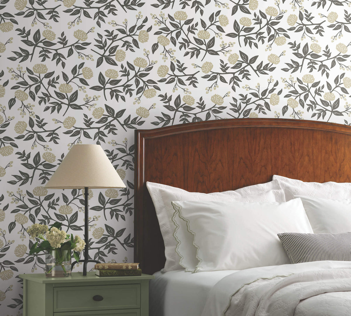 Rifle Paper Co. Peonies Peel & Stick Wallpaper Sample - White & Black