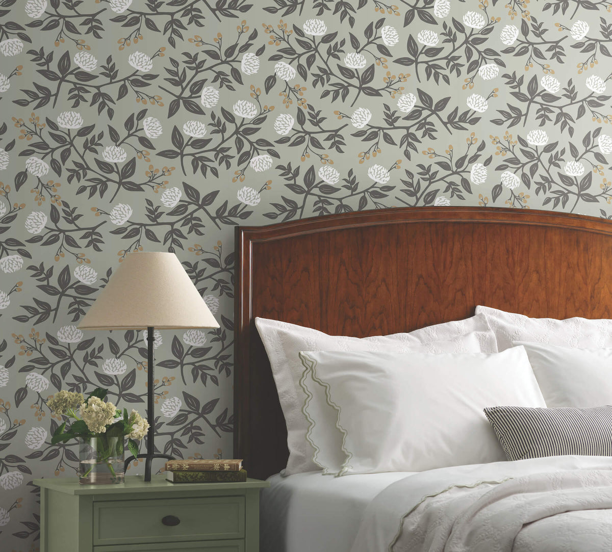 Rifle Paper Co. Peonies Peel & Stick Wallpaper Sample - Smoke
