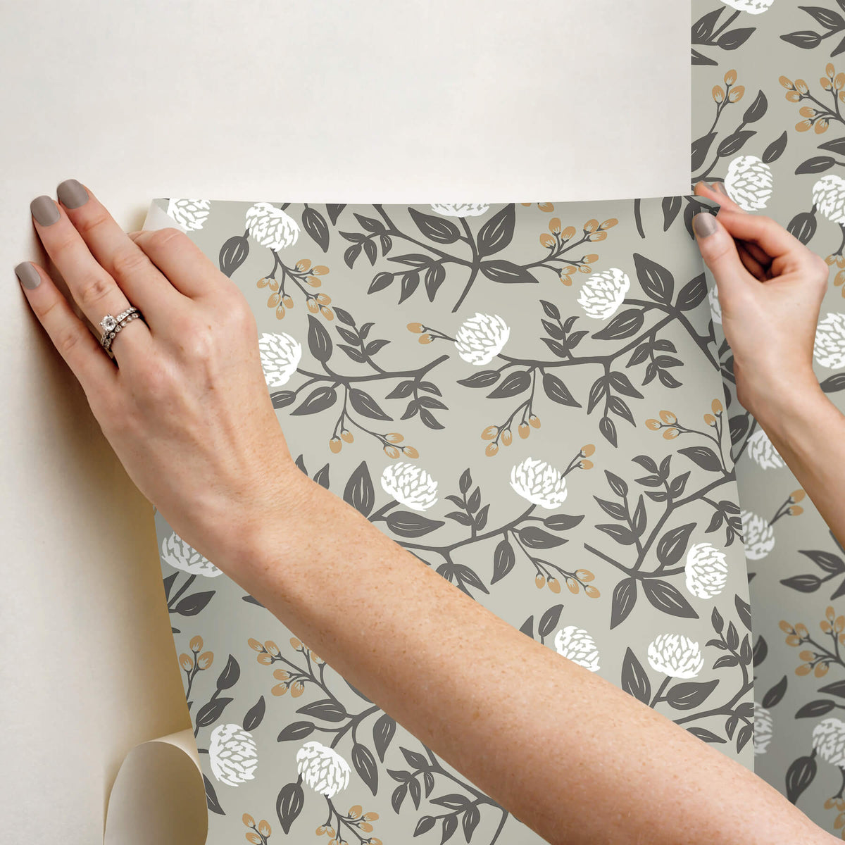 Rifle Paper Co. Peonies Peel & Stick Wallpaper Sample - Smoke