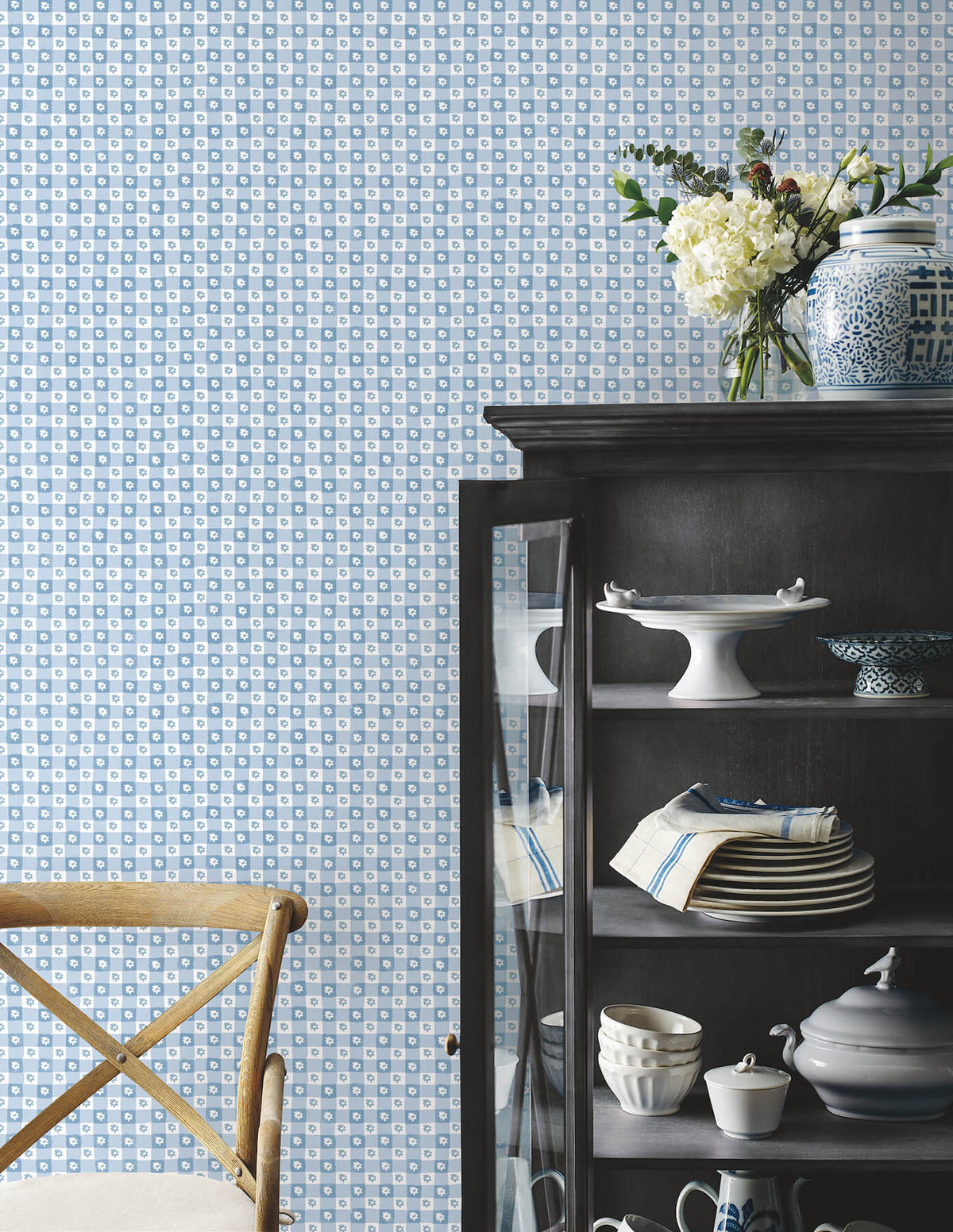Rifle Paper Co. Daisy Gingham Peel & Stick Wallpaper Sample - Blue