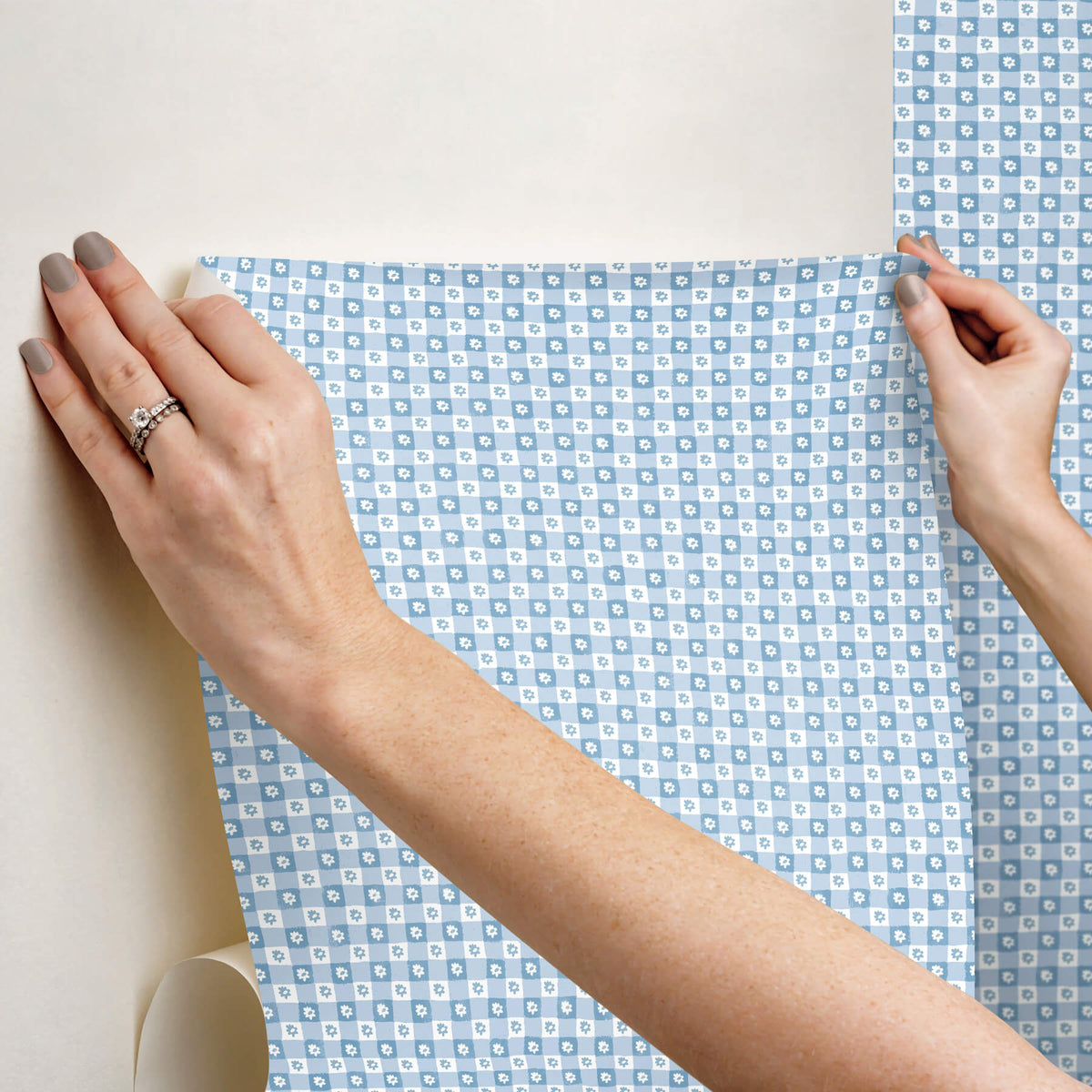 Rifle Paper Co. Daisy Gingham Peel & Stick Wallpaper Sample - Blue