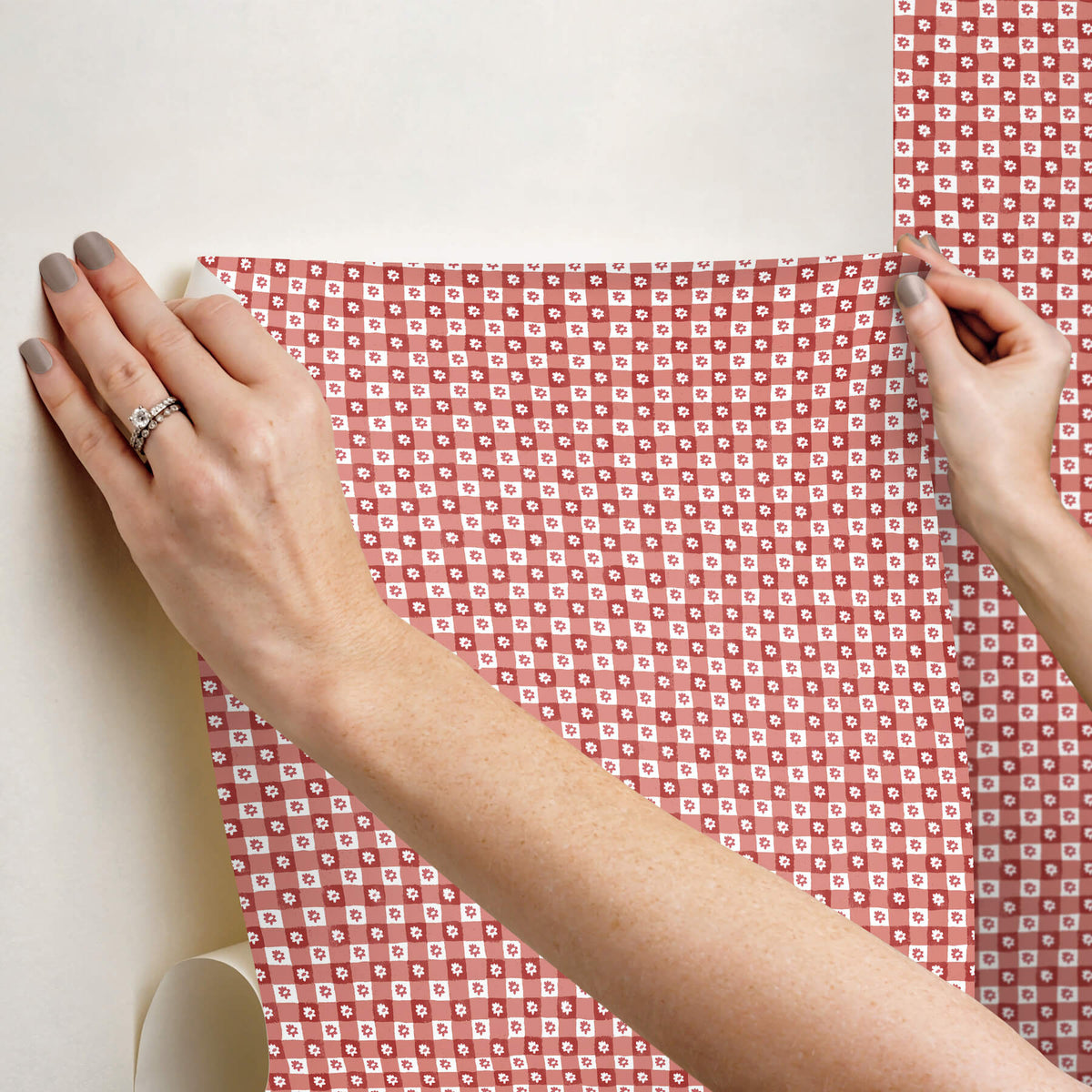 Rifle Paper Co. Daisy Gingham Peel & Stick Wallpaper Sample - Red