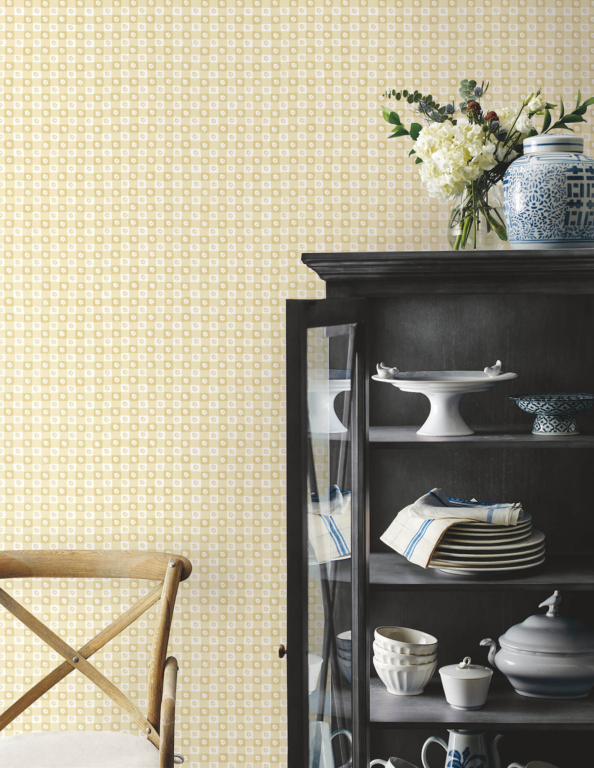Rifle Paper Co. Daisy Gingham Peel & Stick Wallpaper Sample - Gold