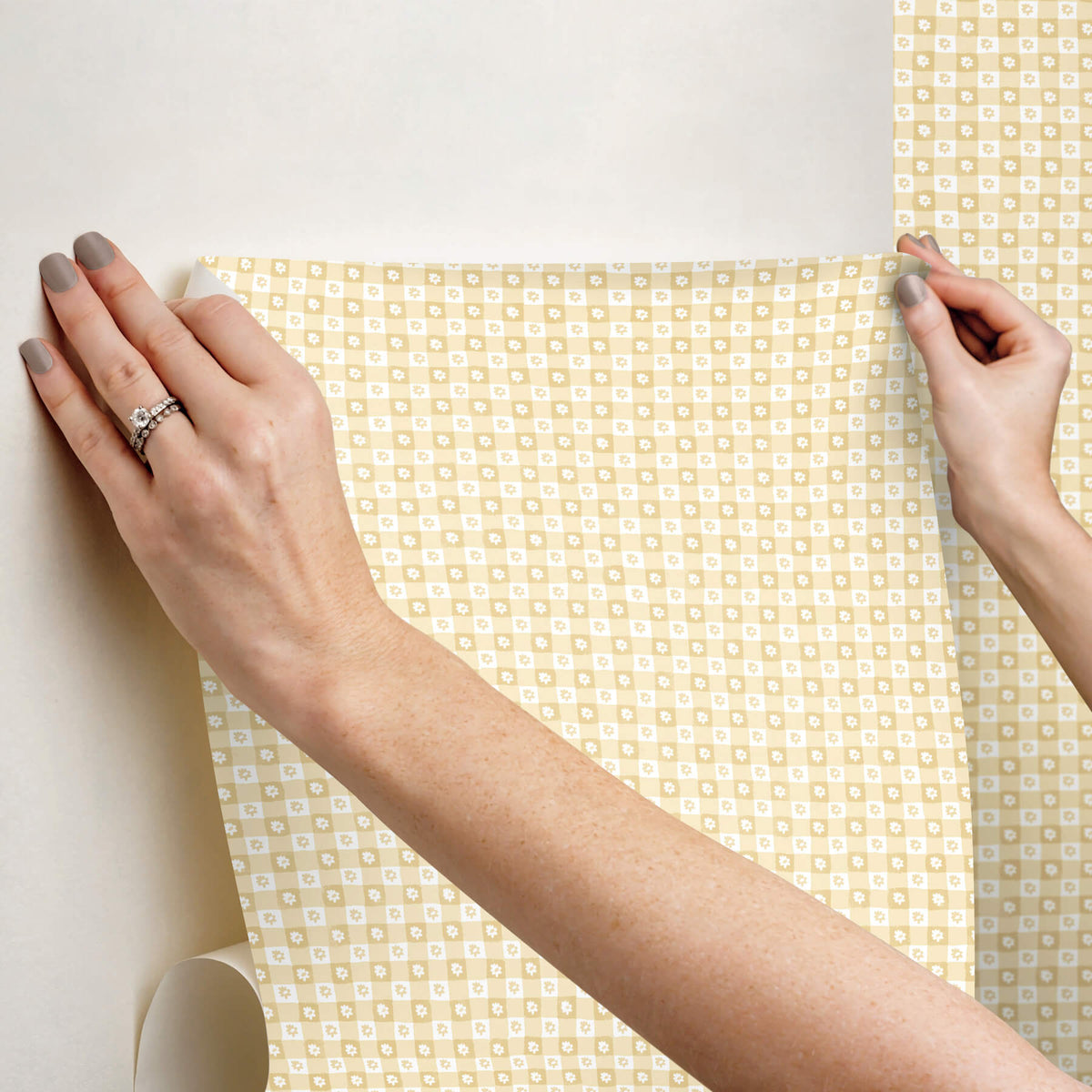 Rifle Paper Co. Daisy Gingham Peel & Stick Wallpaper Sample - Gold