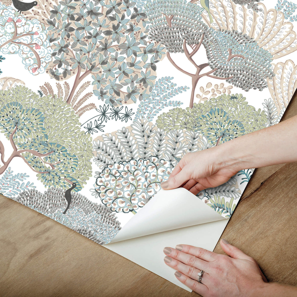 York Garden Muse Everbloom Forest Peel & Stick Wallpaper Sample - Aqua