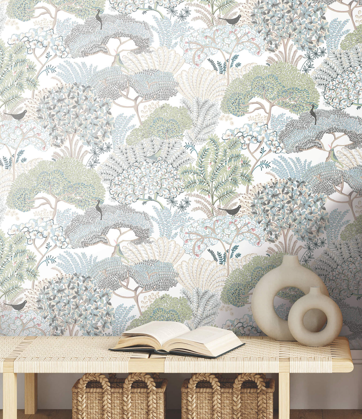 York Garden Muse Everbloom Forest Peel & Stick Wallpaper Sample - Aqua