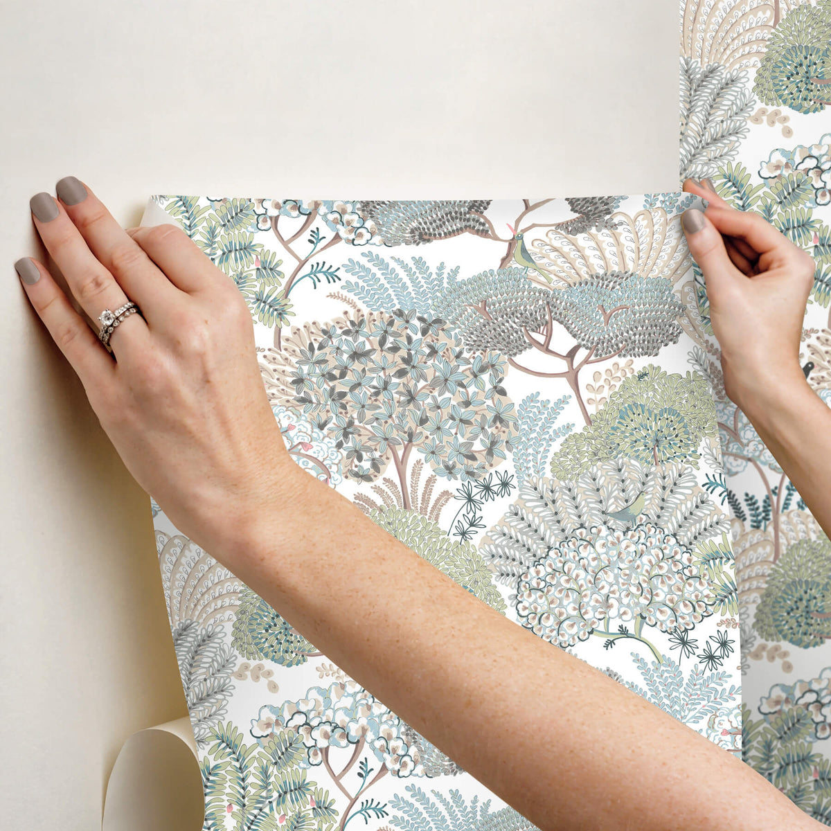 York Garden Muse Everbloom Forest Peel & Stick Wallpaper Sample - Aqua