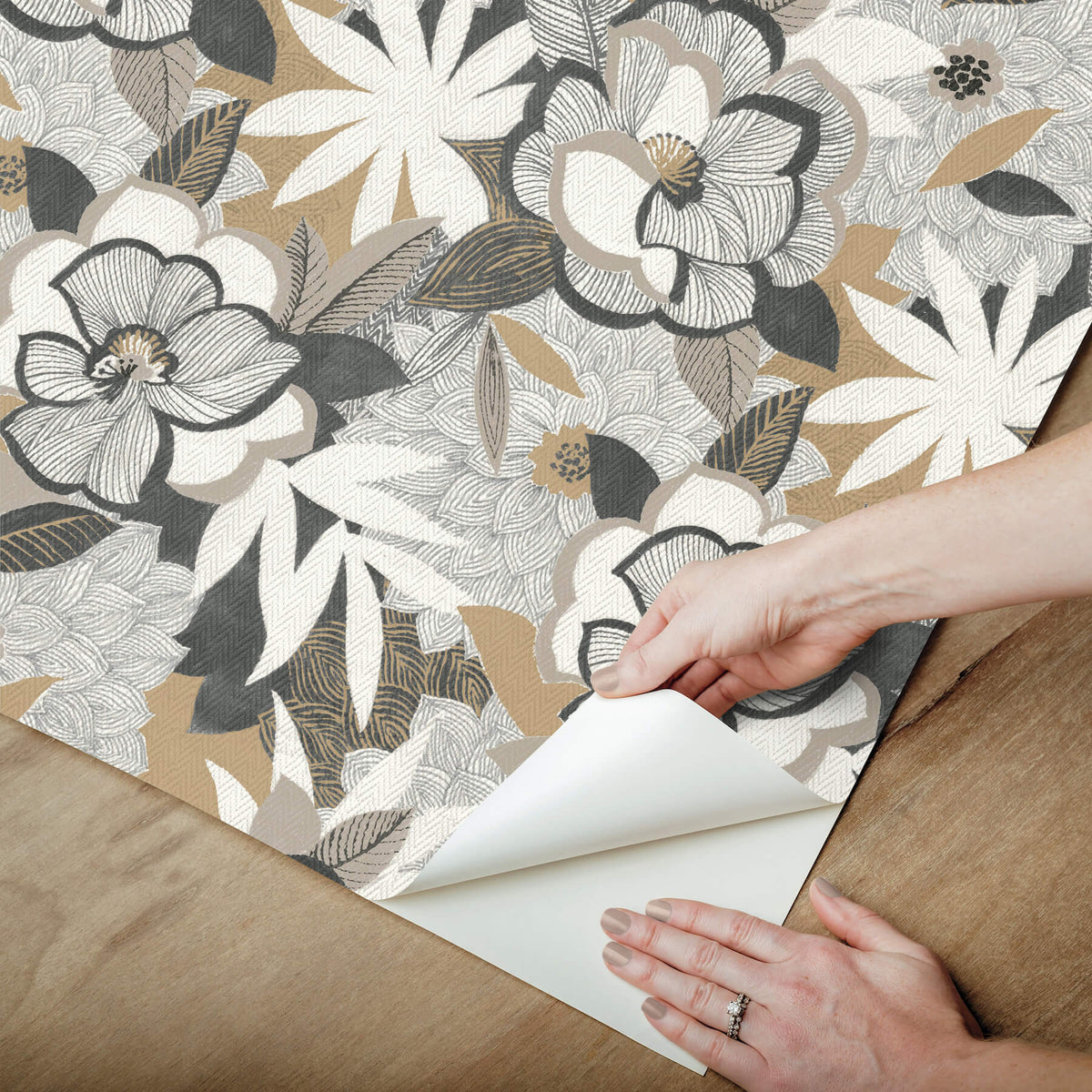 York Garden Muse Fantasium Peel & Stick Wallpaper Sample - Black