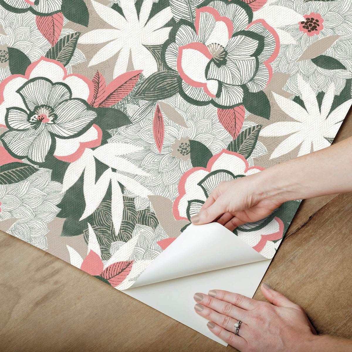 York Garden Muse Fantasium Peel & Stick Wallpaper Sample - Coral