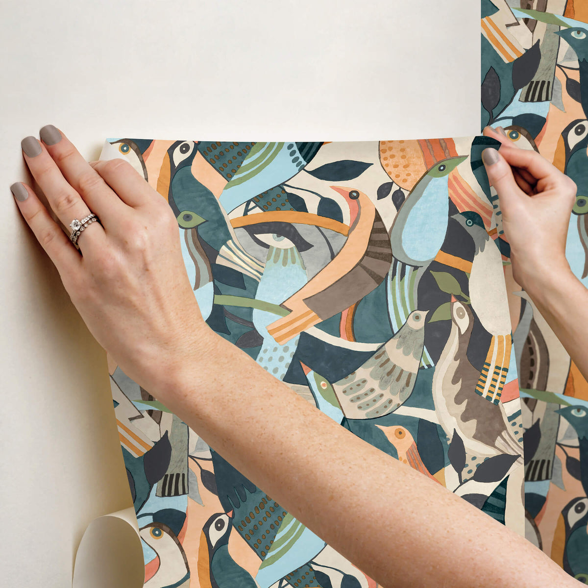 York Garden Muse Fauvist Flock Peel & Stick Wallpaper Sample - Coral