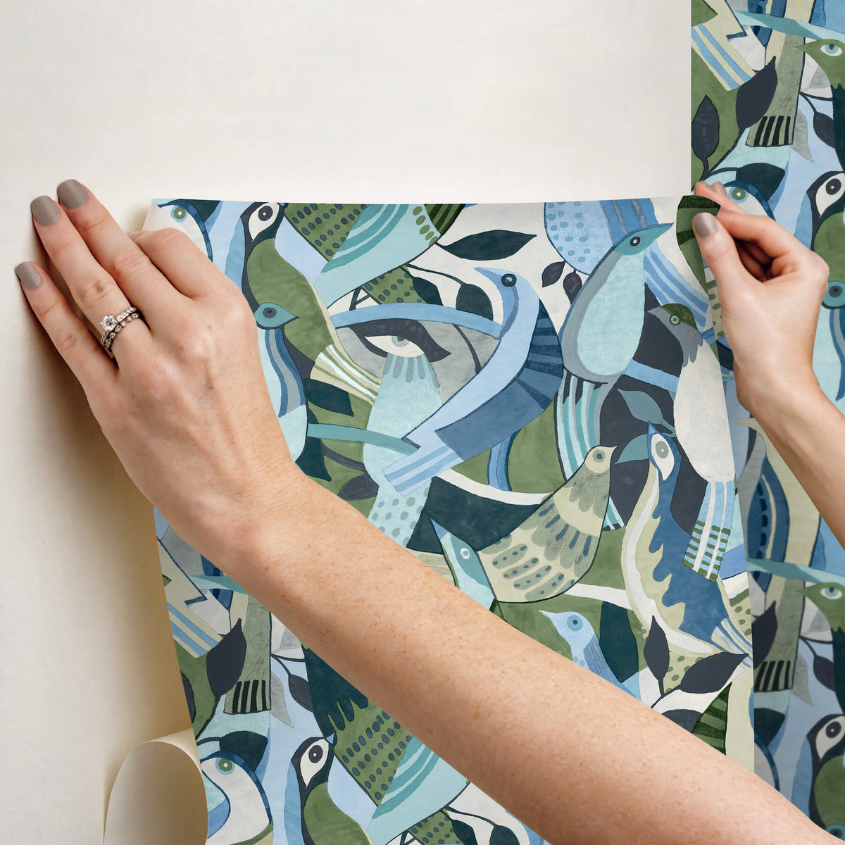 York Garden Muse Fauvist Flock Peel & Stick Wallpaper Sample - Green