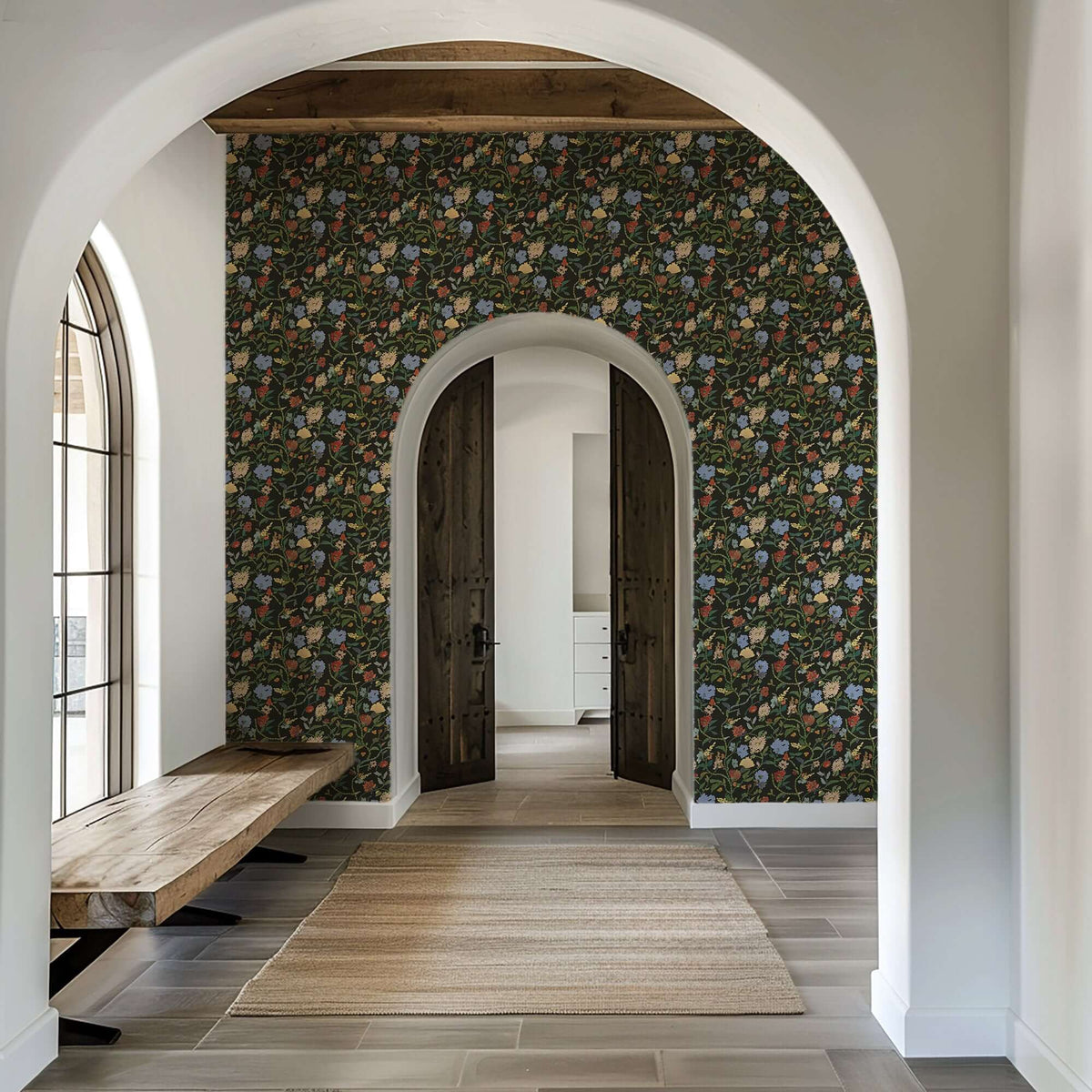 Mitchell Black Painted Flower Patch Wallpaper - Midnight Bloom