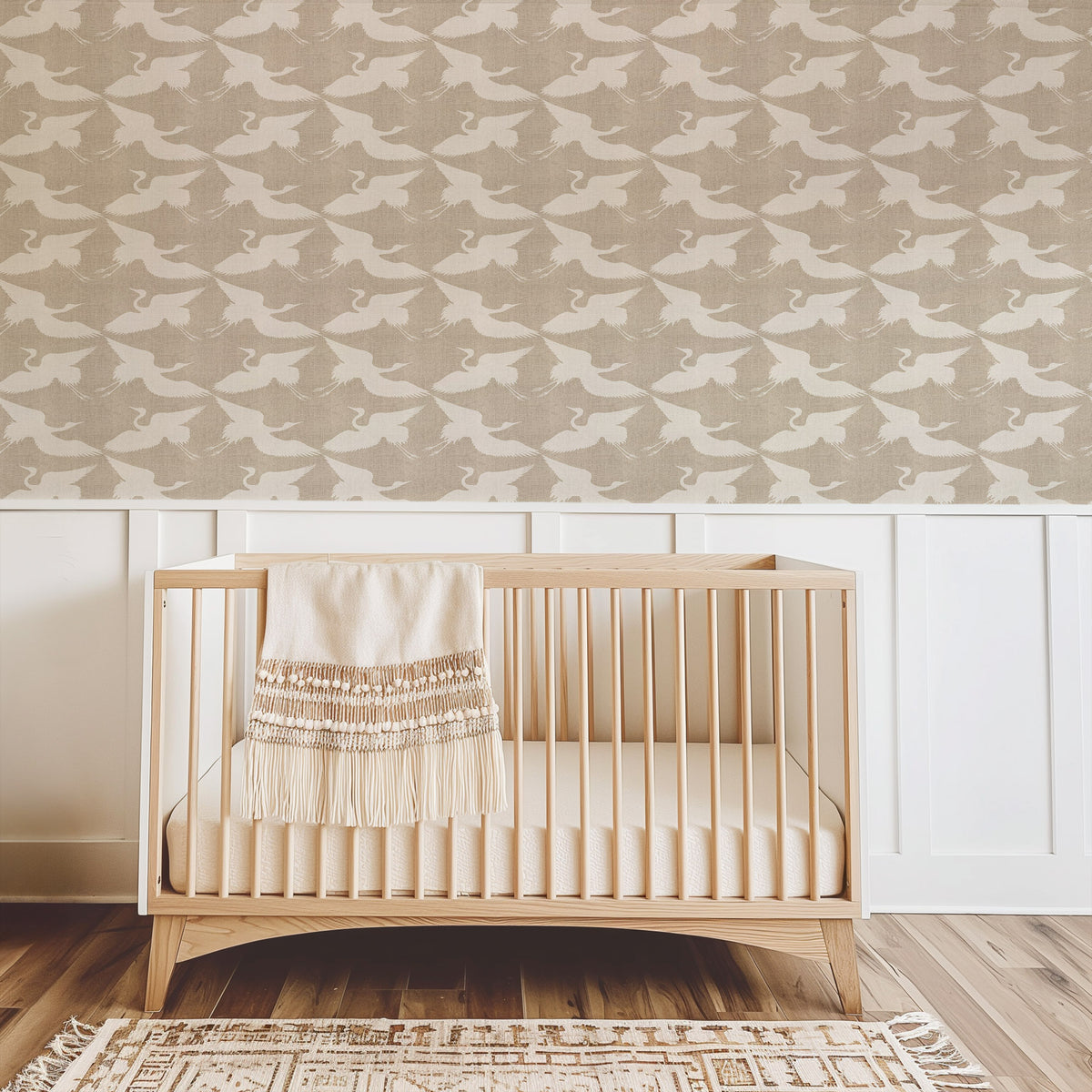 Mitchell Black Kids Paper Cranes Wallpaper Sample - Raw Linen