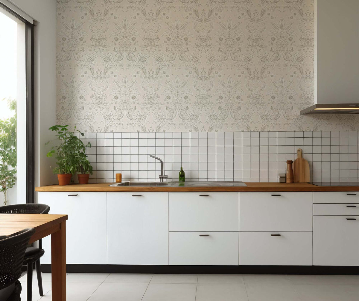 Mitchell Black Parlor Paper Wallpaper - Pale Blush