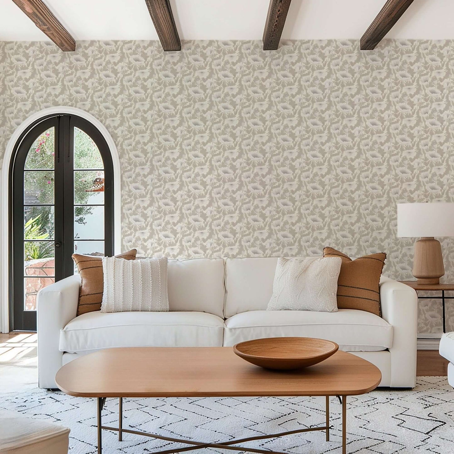 Mitchell Black Poppy Bloom Wallpaper - Desert Linen