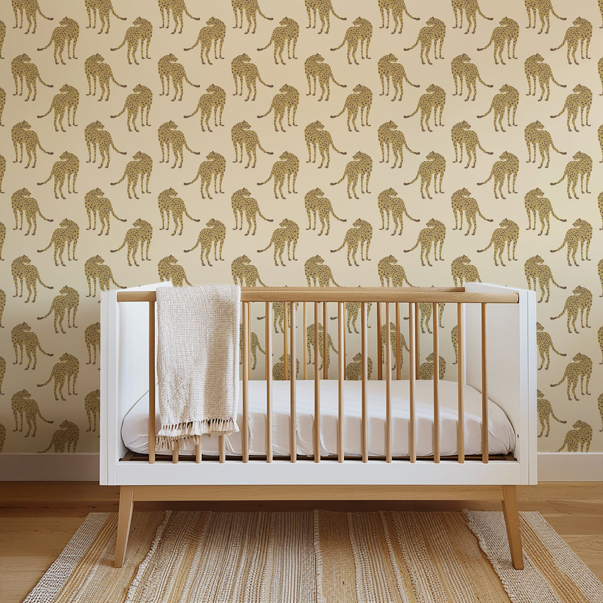 Mitchell Black Animal Parade Prowling Cheetah Wallpaper Sample - Desert Sand