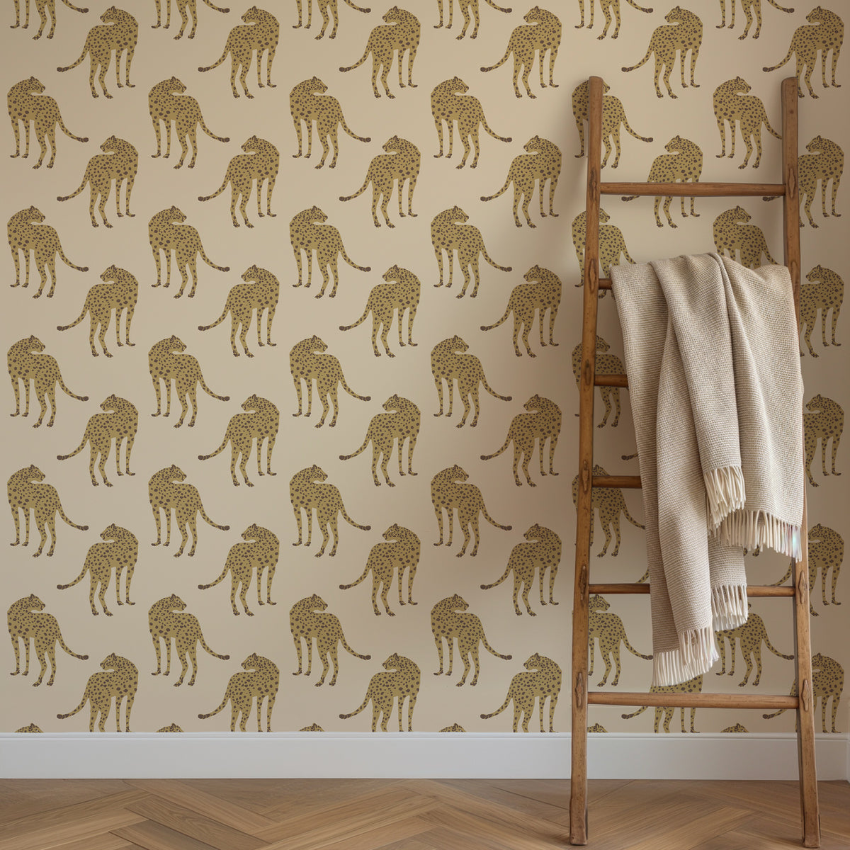 Mitchell Black Animal Parade Prowling Cheetah Wallpaper Sample - Desert Sand