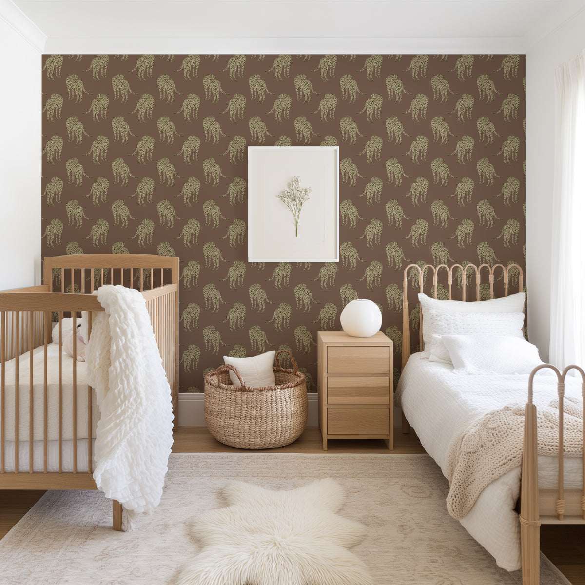 Mitchell Black Animal Parade Prowling Cheetah Wallpaper Sample - Mahogany Plains