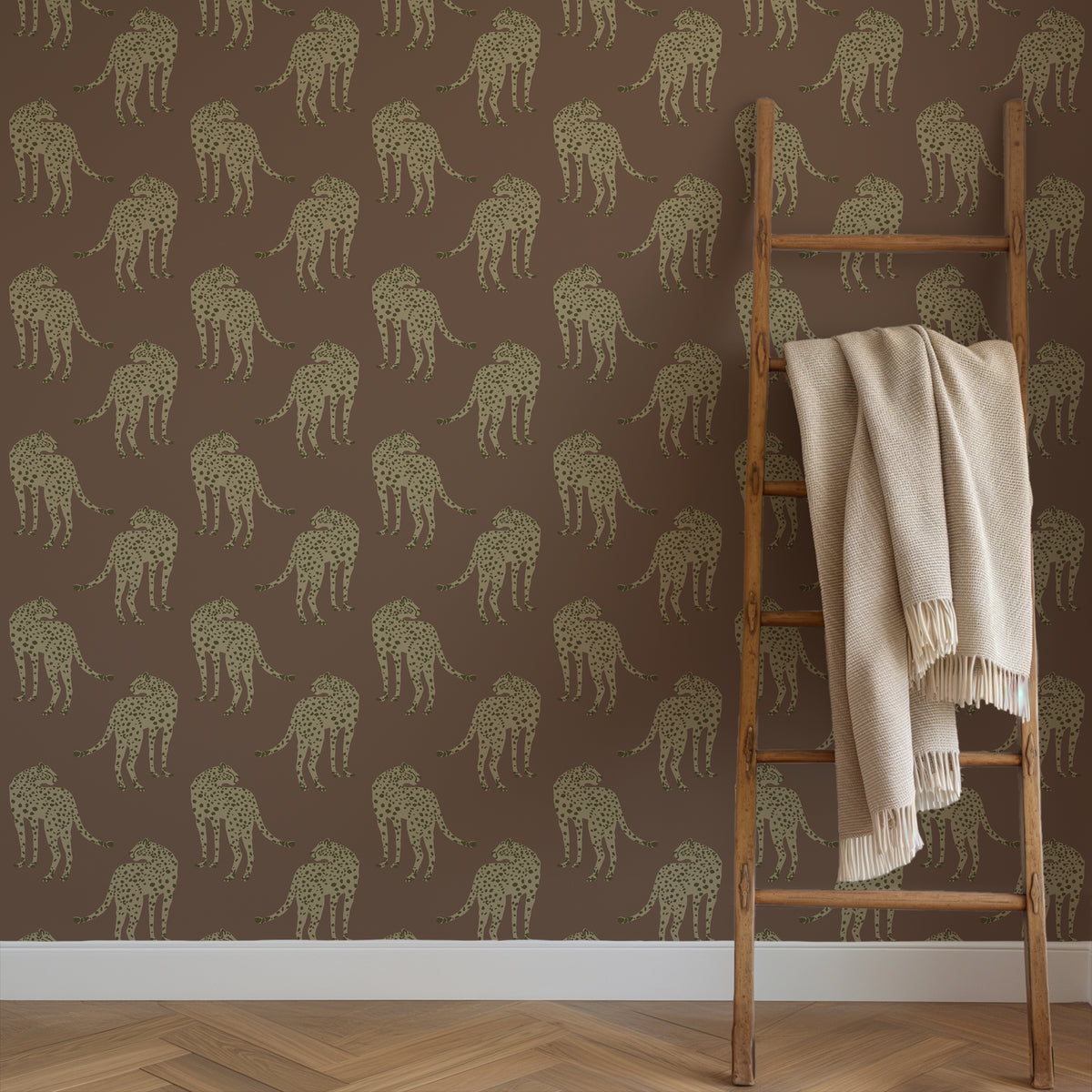 Mitchell Black Animal Parade Prowling Cheetah Wallpaper Sample - Mahogany Plains