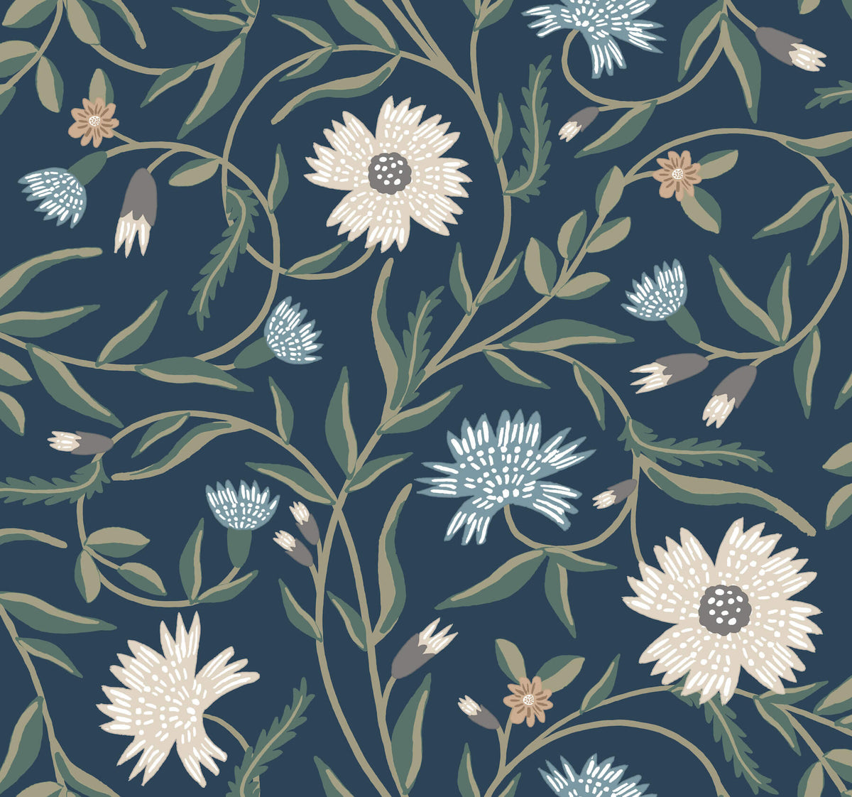Rifle Paper Co. Aster Wallpaper Sample - Navy