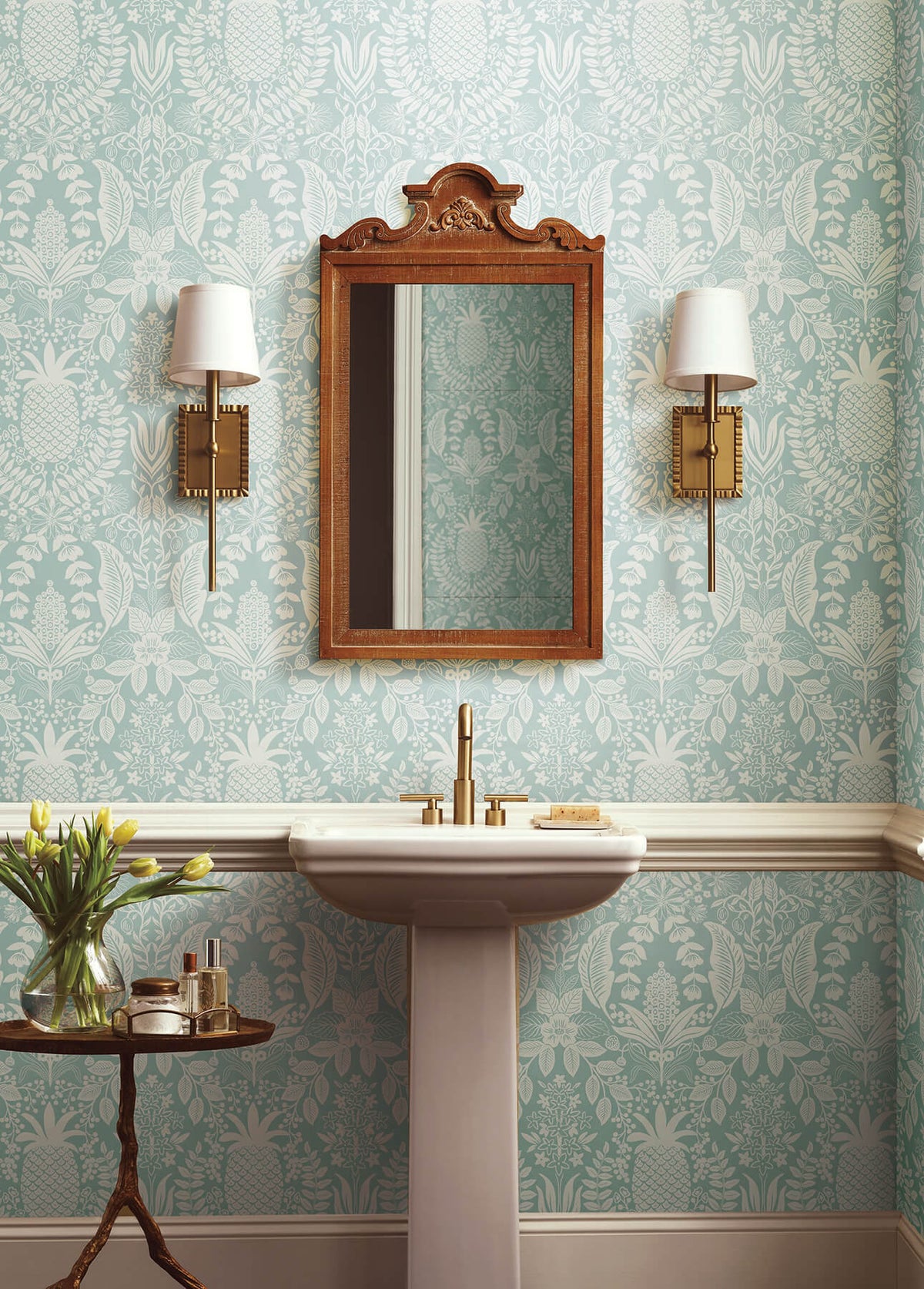 Rifle Paper Co. Pineapple Damask Wallpaper - Light Blue