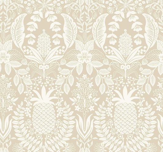 Rifle Paper Co. 3rd Edition Pineapple Damask Wallpaper - Linen