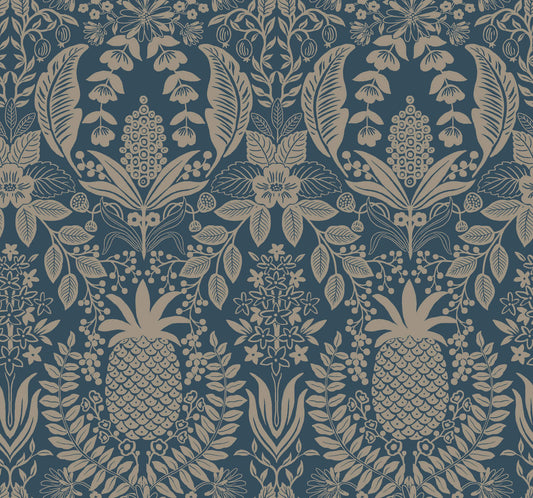 Rifle Paper Co. 3rd Edition Pineapple Damask Wallpaper - Navy