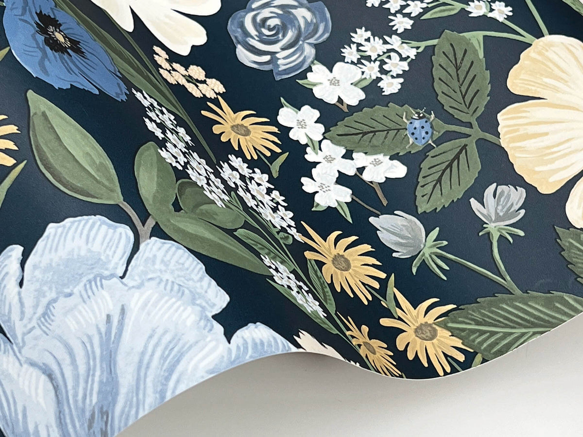 Rifle Paper Co. Blossom Wallpaper Sample - Navy
