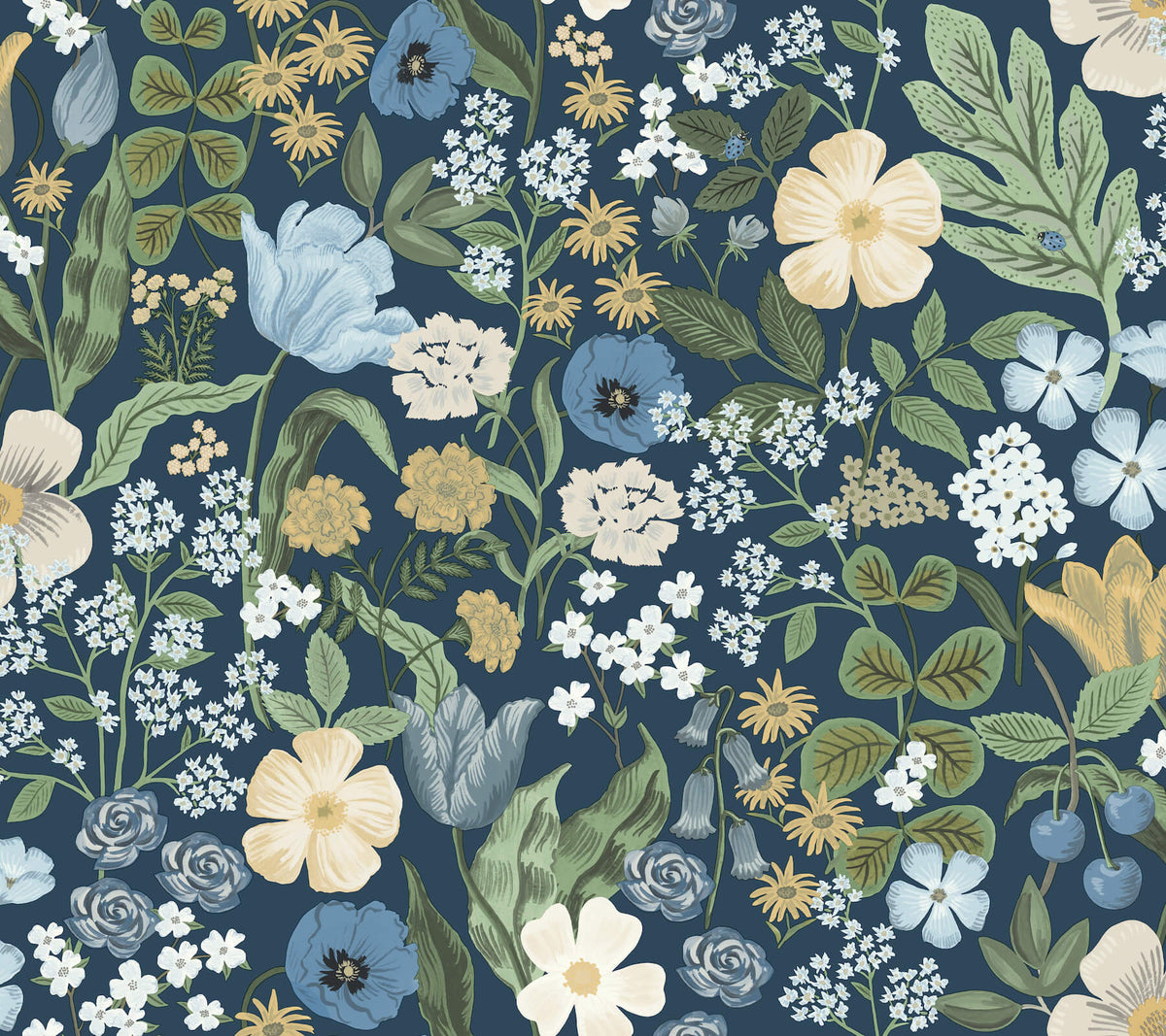 Rifle Paper Co. Blossom Wallpaper Sample - Navy