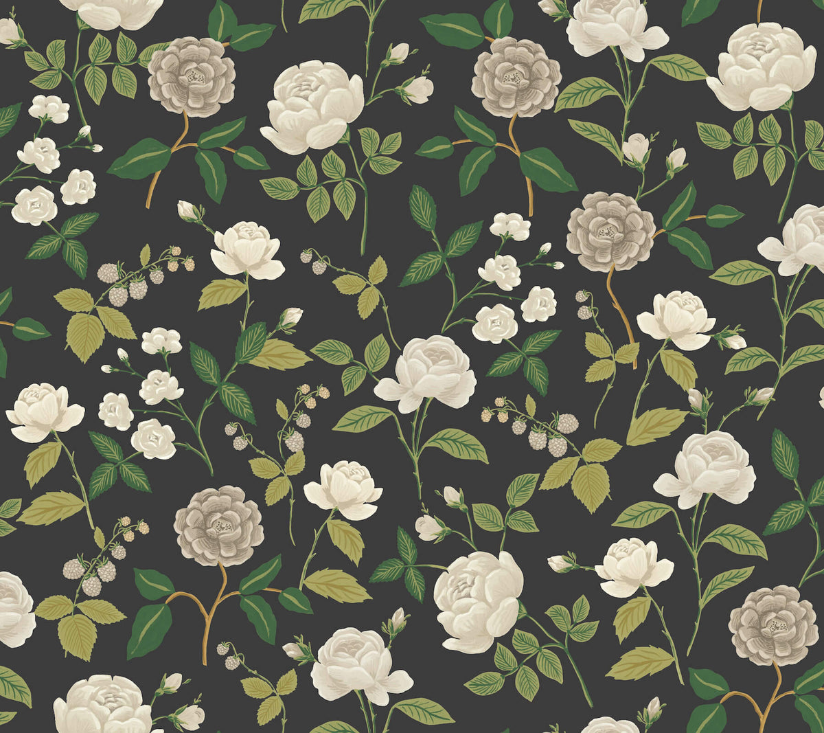 Rifle Paper Co. Roses Wallpaper Sample - Black