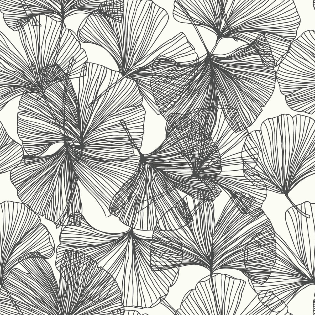 York Ginkgo Leaves Peel & Stick Wallpaper - Black & White