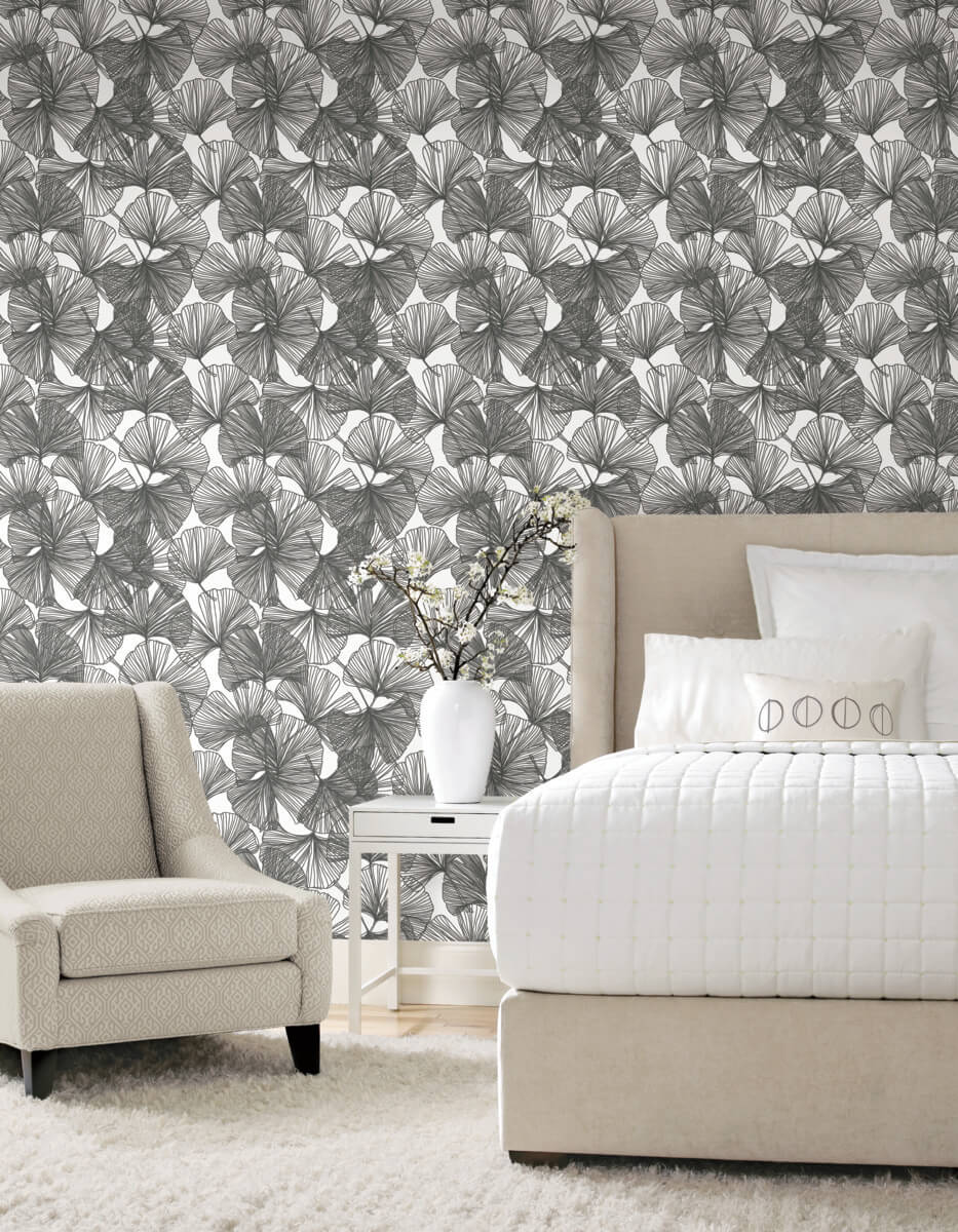 York Ginkgo Leaves Peel & Stick Wallpaper - Black & White