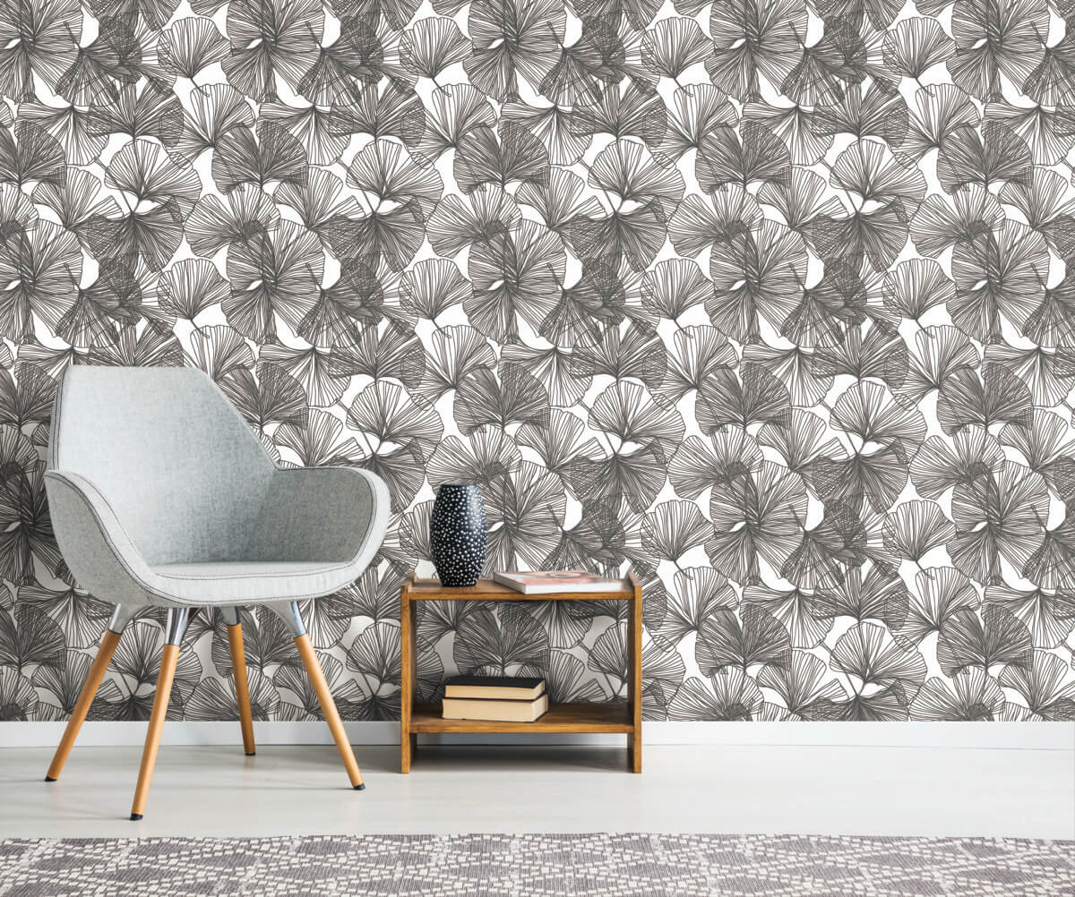 York Ginkgo Leaves Peel & Stick Wallpaper - Black & White